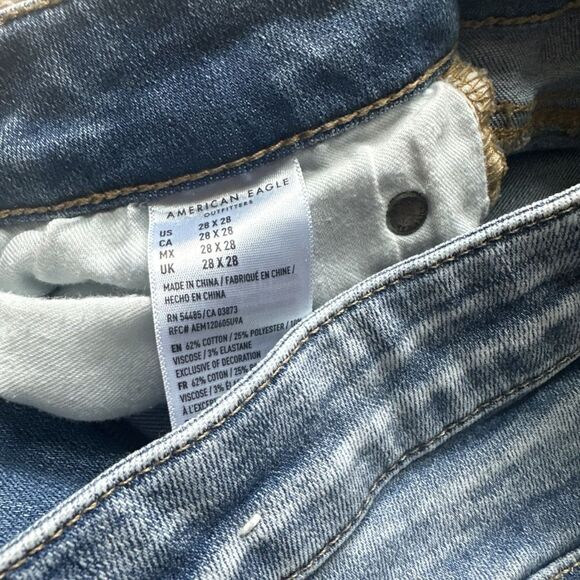 American Eagle Jeans Mens 28x28 Blue Skinny Next Level Flex Washed Distressed - Picture 6 of 7